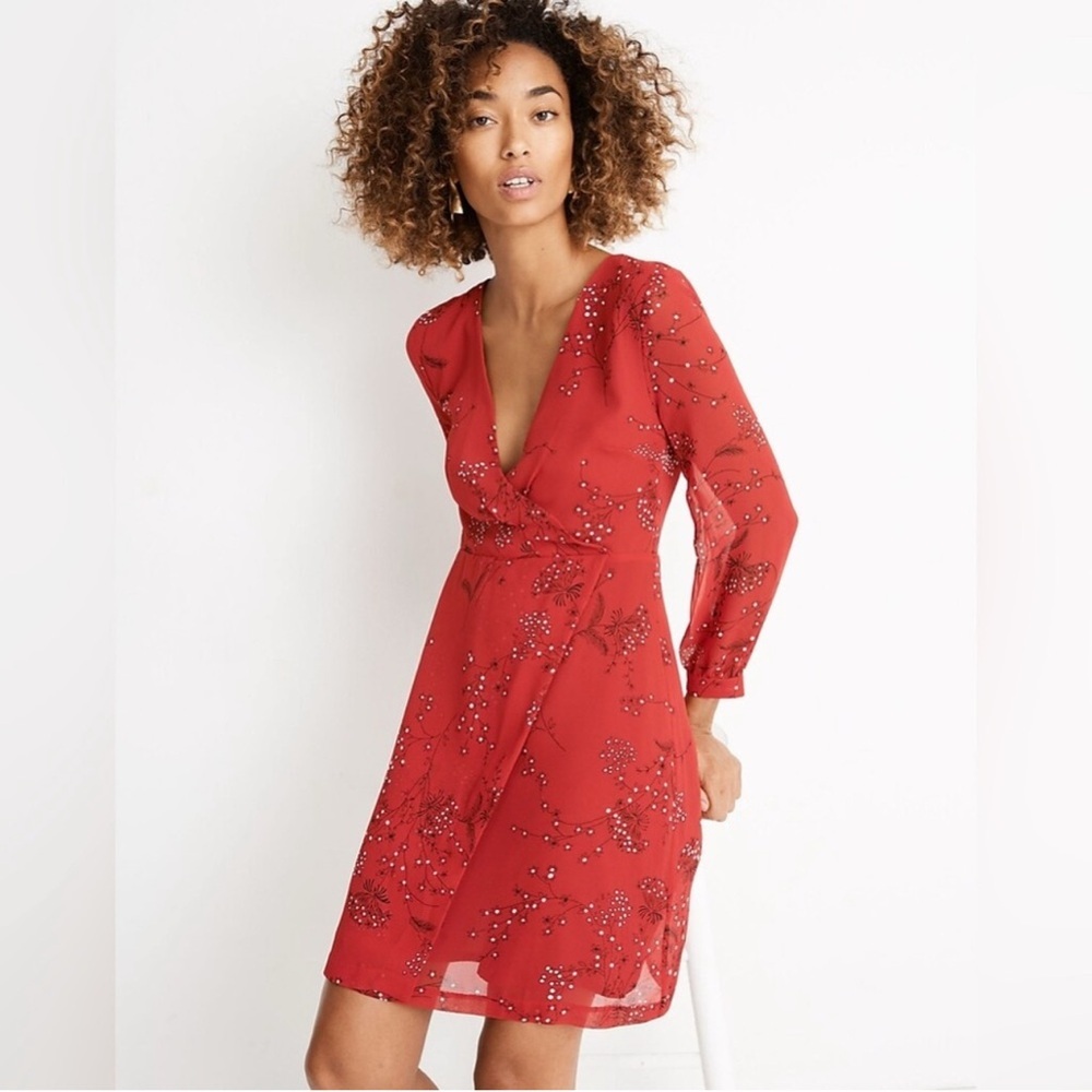 Madewell Hazelwood Wrap-Front Mini Dress Floral Festive Holiday Sz 2 NWT